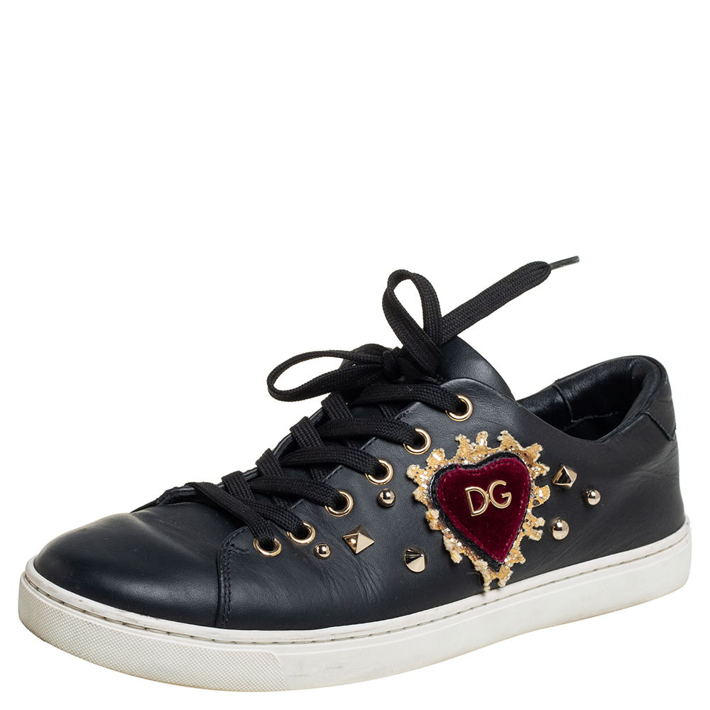 Dolce & Gabbana Black Leather Portofino Low Top Sneakers Size 38