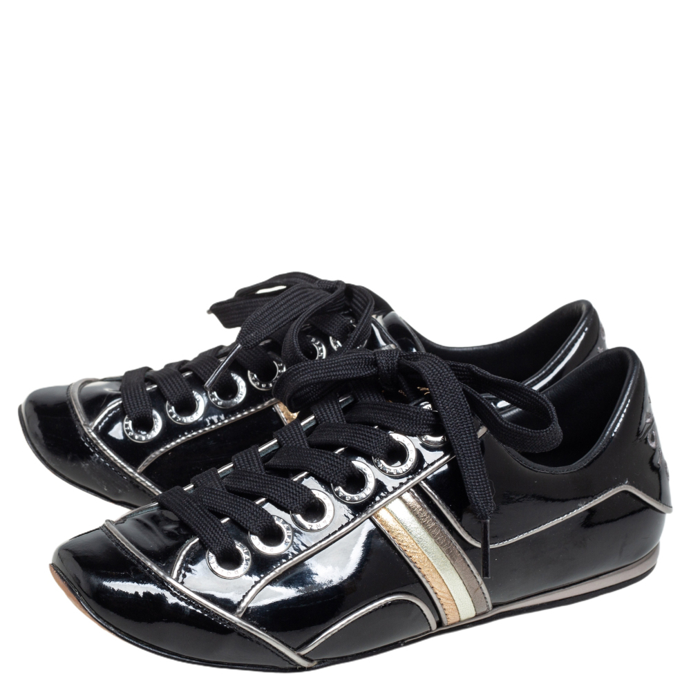 Dolce & Gabbana Black Patent Leather Striped Sneakers Size 35