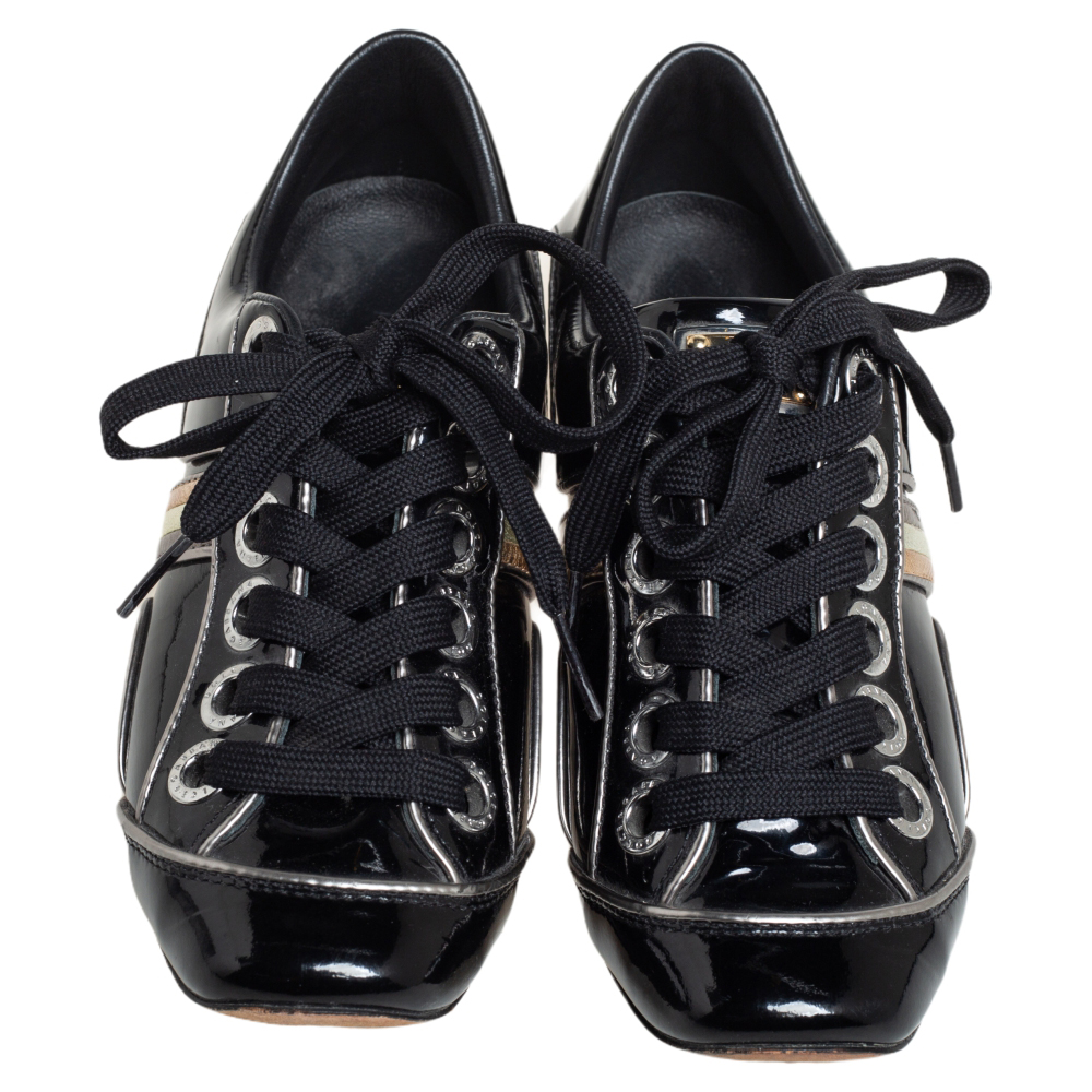 Dolce & Gabbana Black Patent Leather Striped Sneakers Size 35
