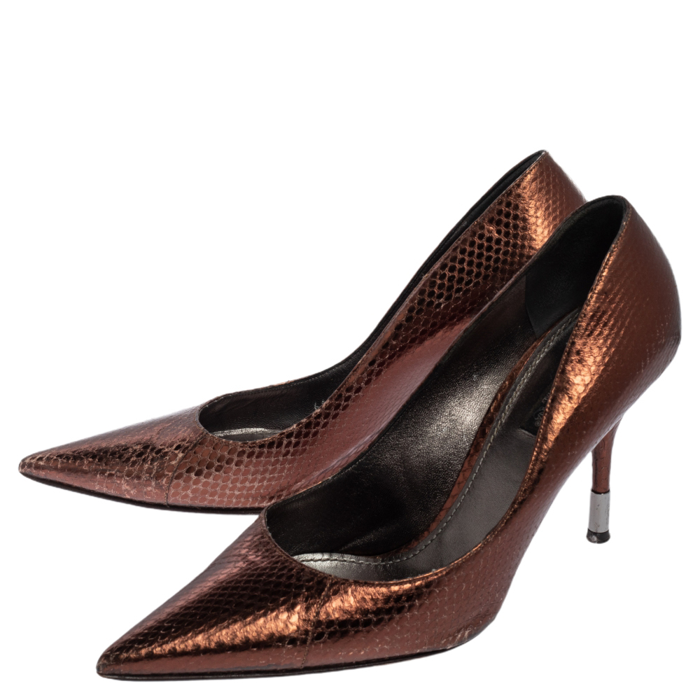 Dolce And Gabbana Metallic Bronze Python Embossed Leather Pumps Size 39