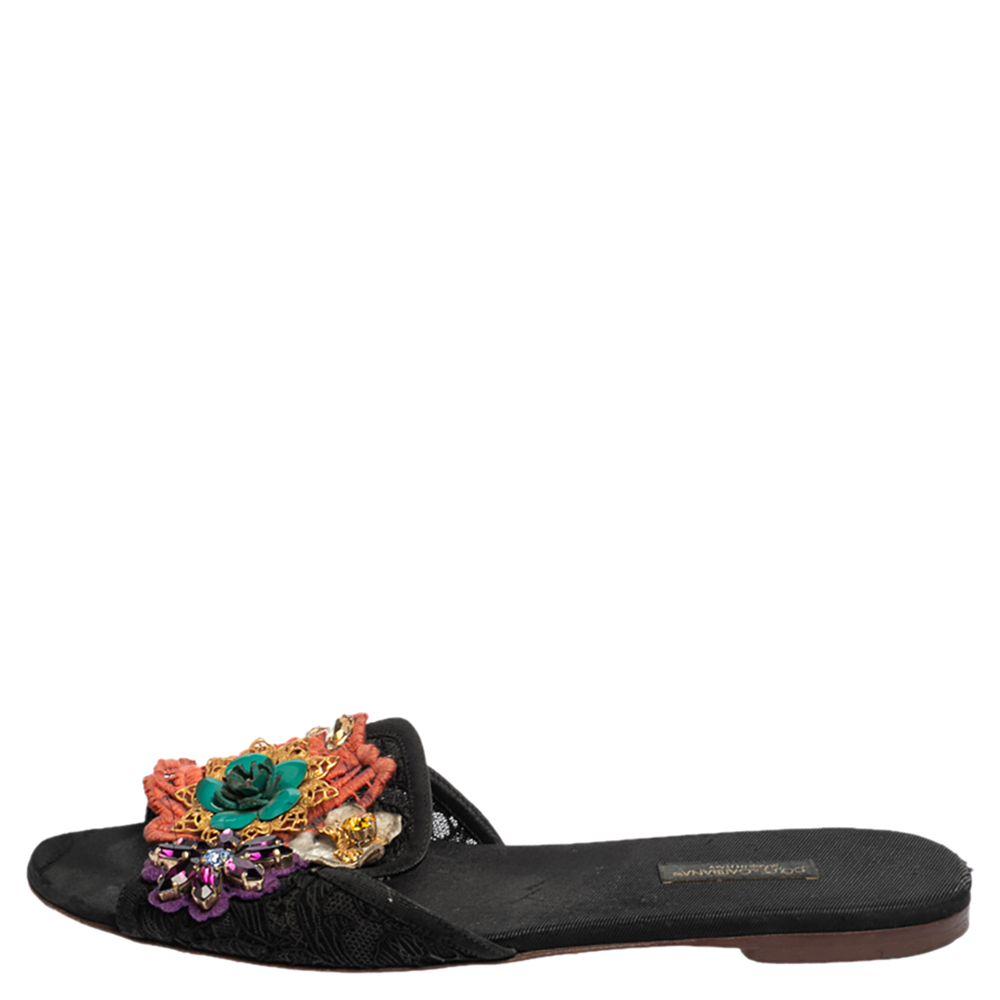 Dolce & Gabbana Black Lace And Canvas Crystal Flower Embellished Flat Slides Size
Dolce & Gabbana Black Lace And Canvas Crystal Flower Embellished Flat Slides Size