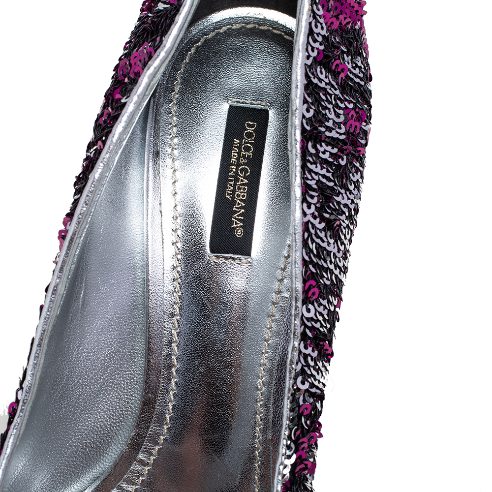 Dolce & Gabbana Pink/Silver Sequins Peep Toe Pumps Size 39