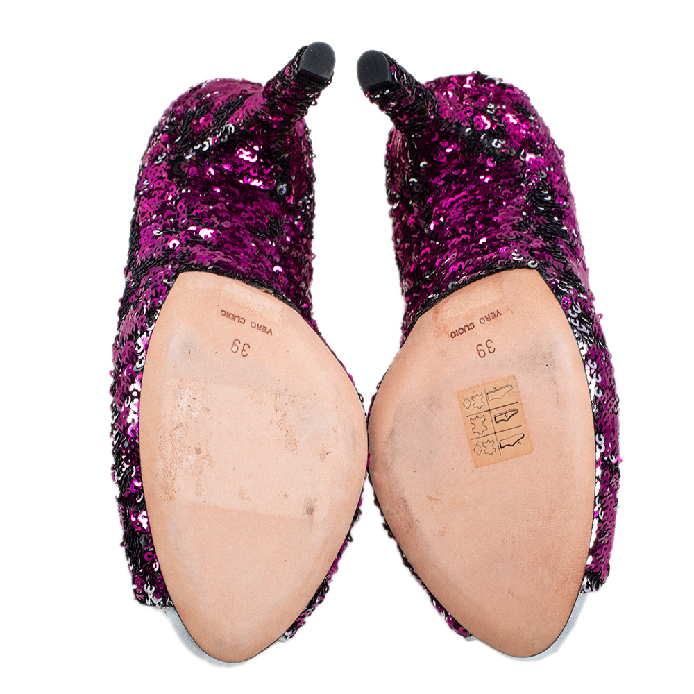 Dolce & Gabbana Pink/Silver Sequins Peep Toe Pumps Size 39