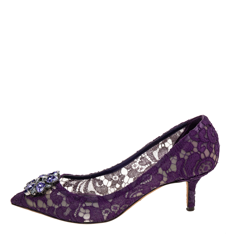 Dolce & Gabbana Purple Lace Bellucci Crystal Embellished Pointed Toe Pumps Size
Dolce & Gabbana Purple Lace Bellucci Crystal Embellished Pointed Toe Pumps Size