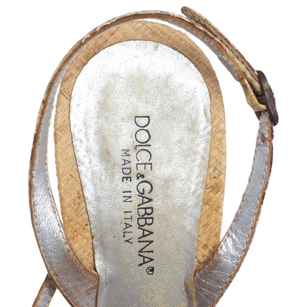 Dolce & Gabbana Beige Jute Fringe Sandals Size 37.5