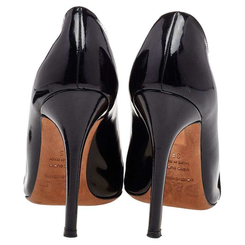 Dolce & Gabbana Black Patent Leather Peep Toe Booties Size 36