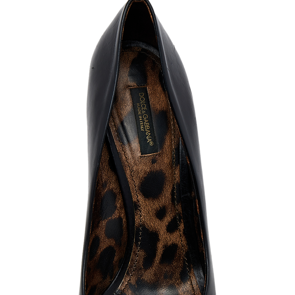 Dolce & Gabbana Black Leather Peep Toe Platform Pumps Size 40