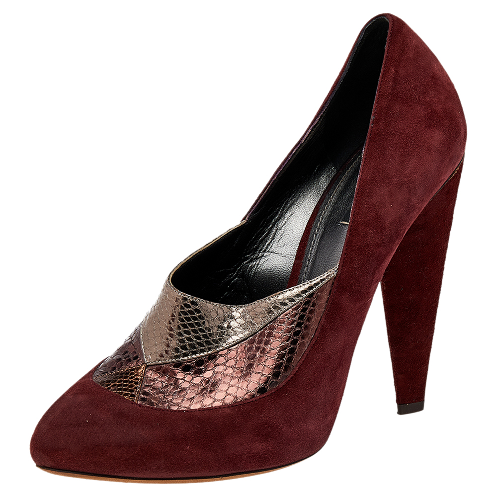 

Dolce & Gabbana Burgundy/Brown Suede And Python Embossed Leather Pointed Toe Pumps Size