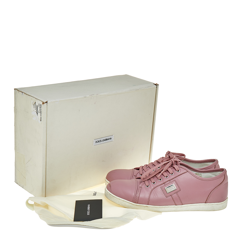 Dolce & Gabbana Pink Leather Low Top Sneakers Size 37
