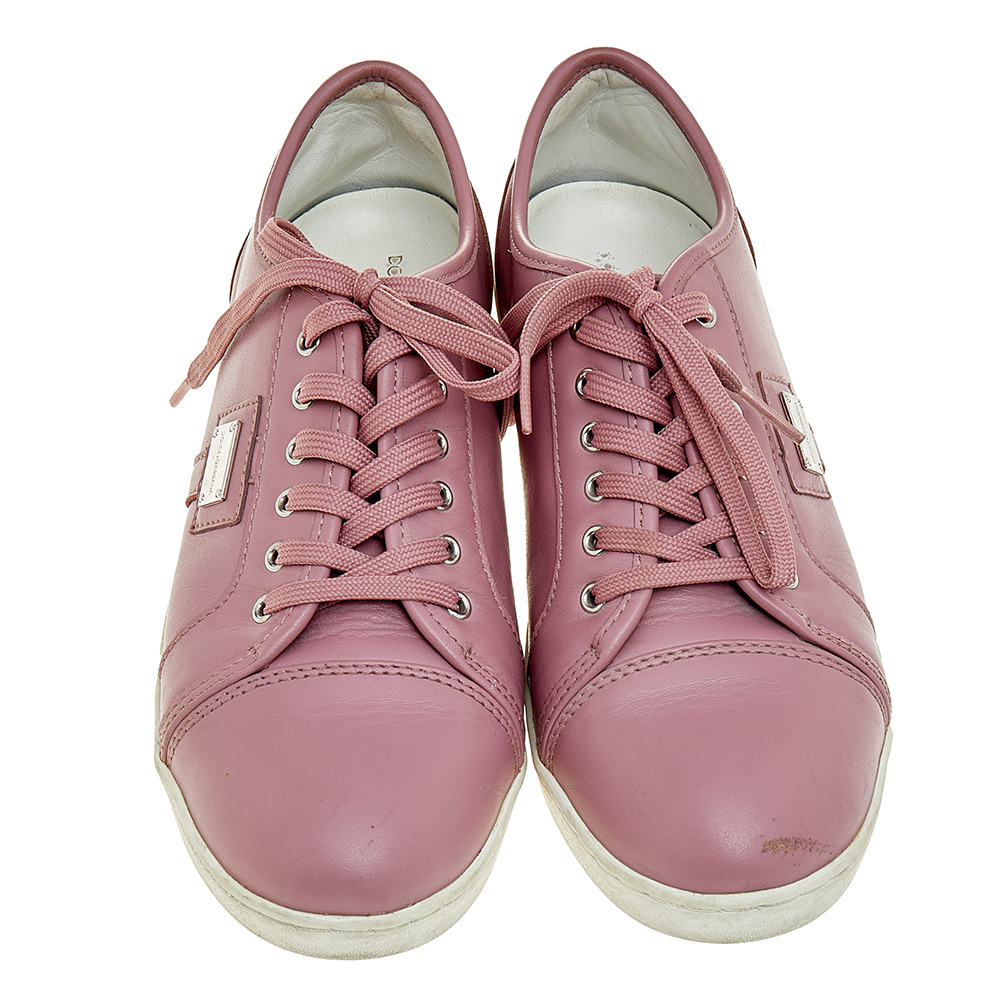 Dolce & Gabbana Pink Leather Low Top Sneakers Size 37