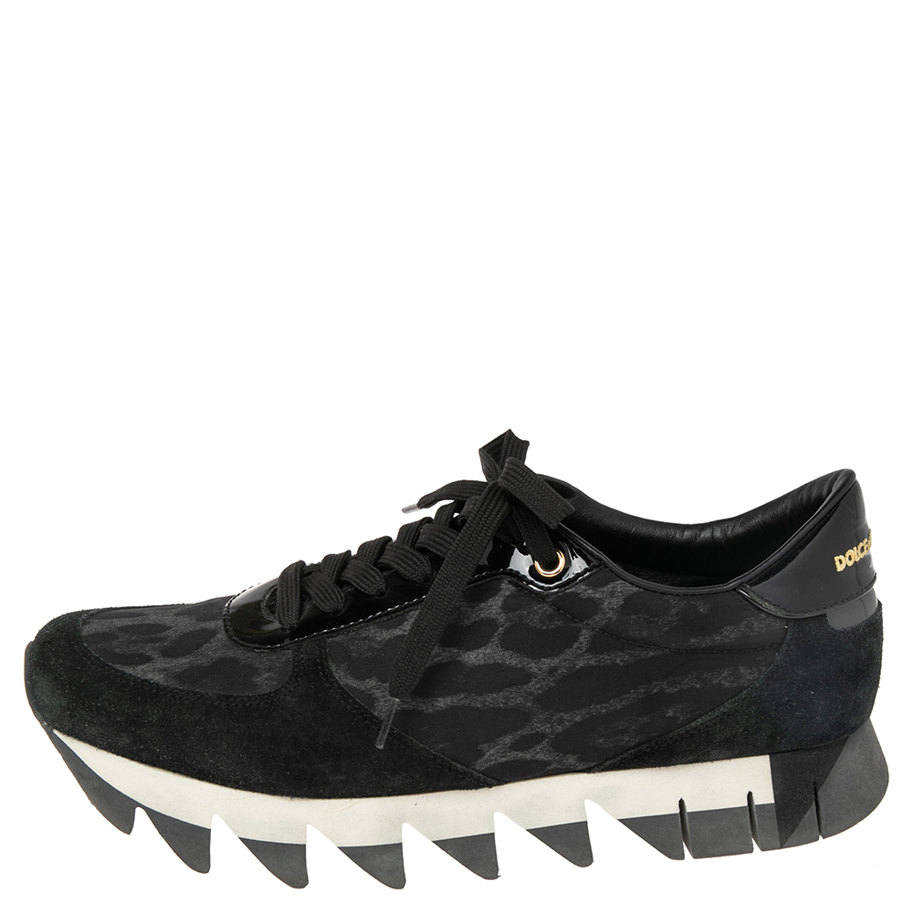 Dolce & Gabbana Black Leopard Print Fabric and Suede Sawtooth Sneakers Size
Dolce & Gabbana Black Leopard Print Fabric and Suede Sawtooth Sneakers Size