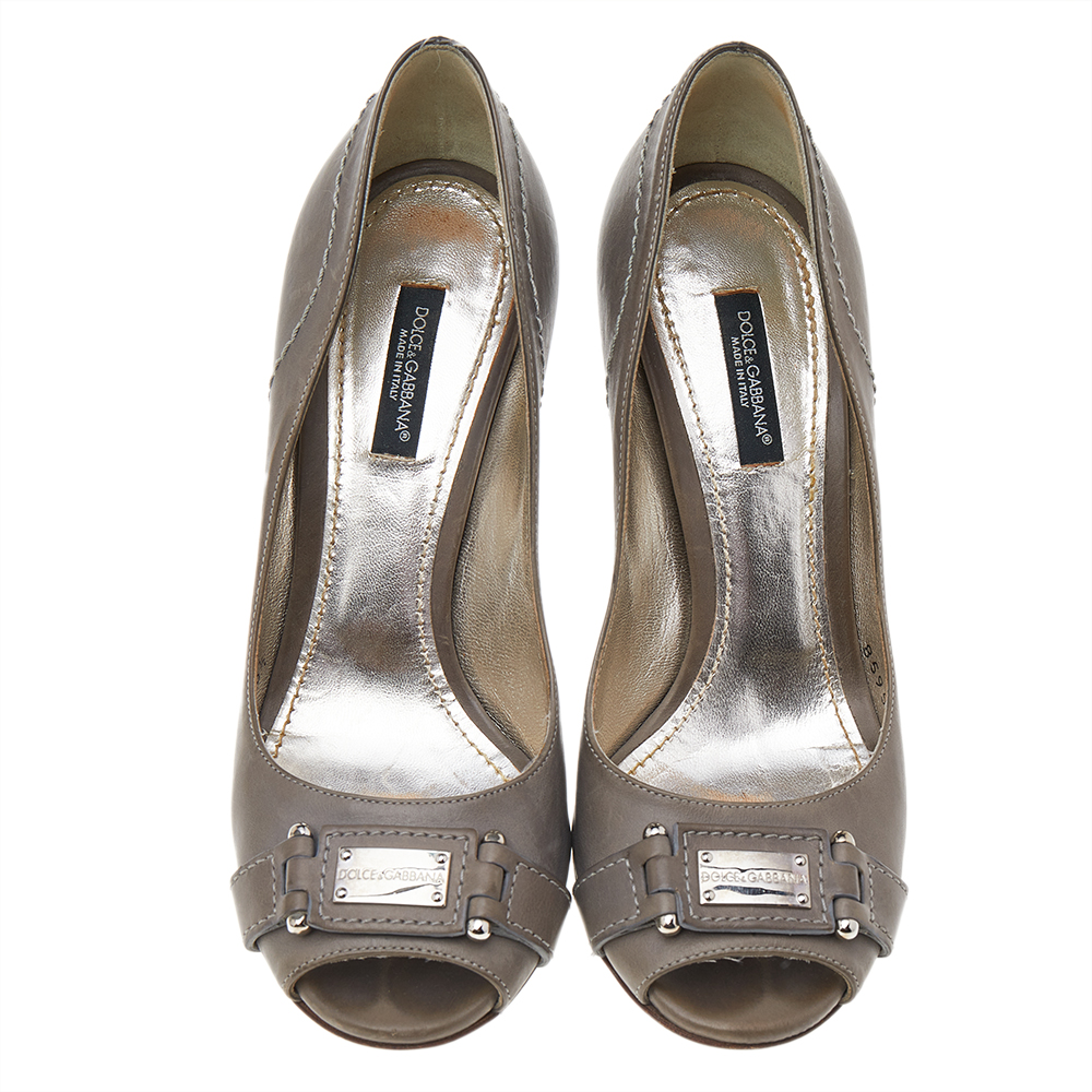 Dolce & Gabbana Grey Leather Peep Toe Pumps Size 36.5
