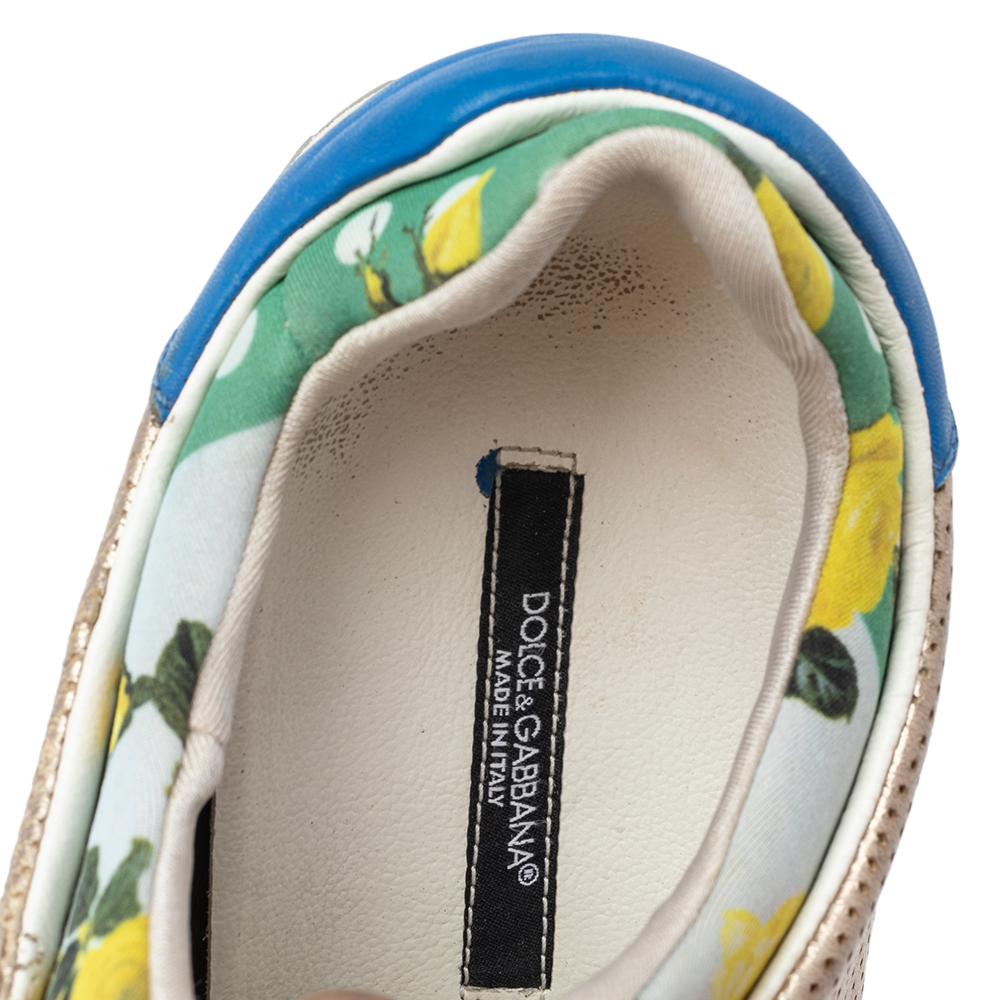 Dolce & Gabbana Multicolor Patchwork Leather And Fabric Low Top Sneakers Size 41