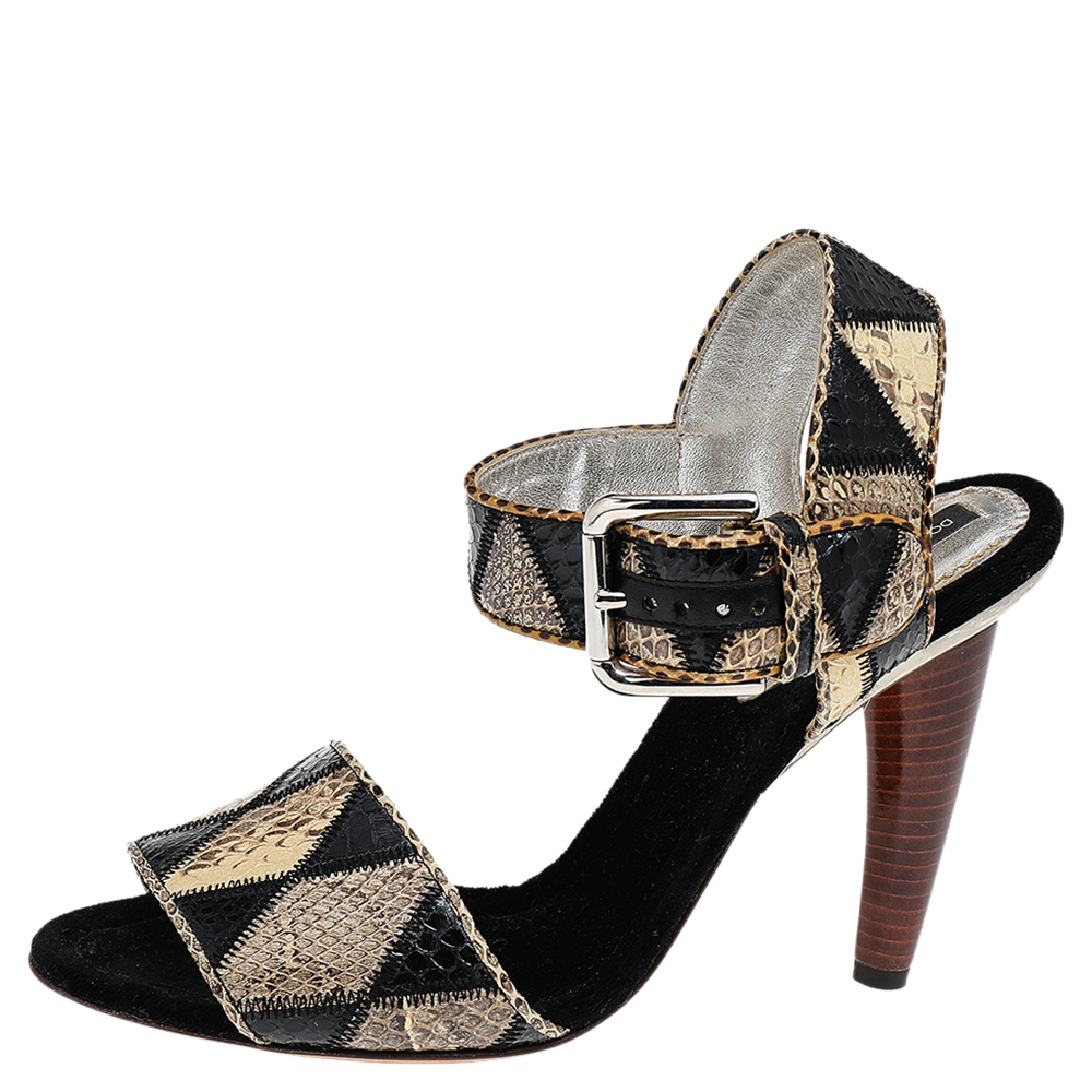 Dolce & Gabbana Black-Beige Snakeskin Leather Patchwork Ankle Strap Sandals Size
Dolce & Gabbana Black-Beige Snakeskin Leather Patchwork Ankle Strap Sandals Size