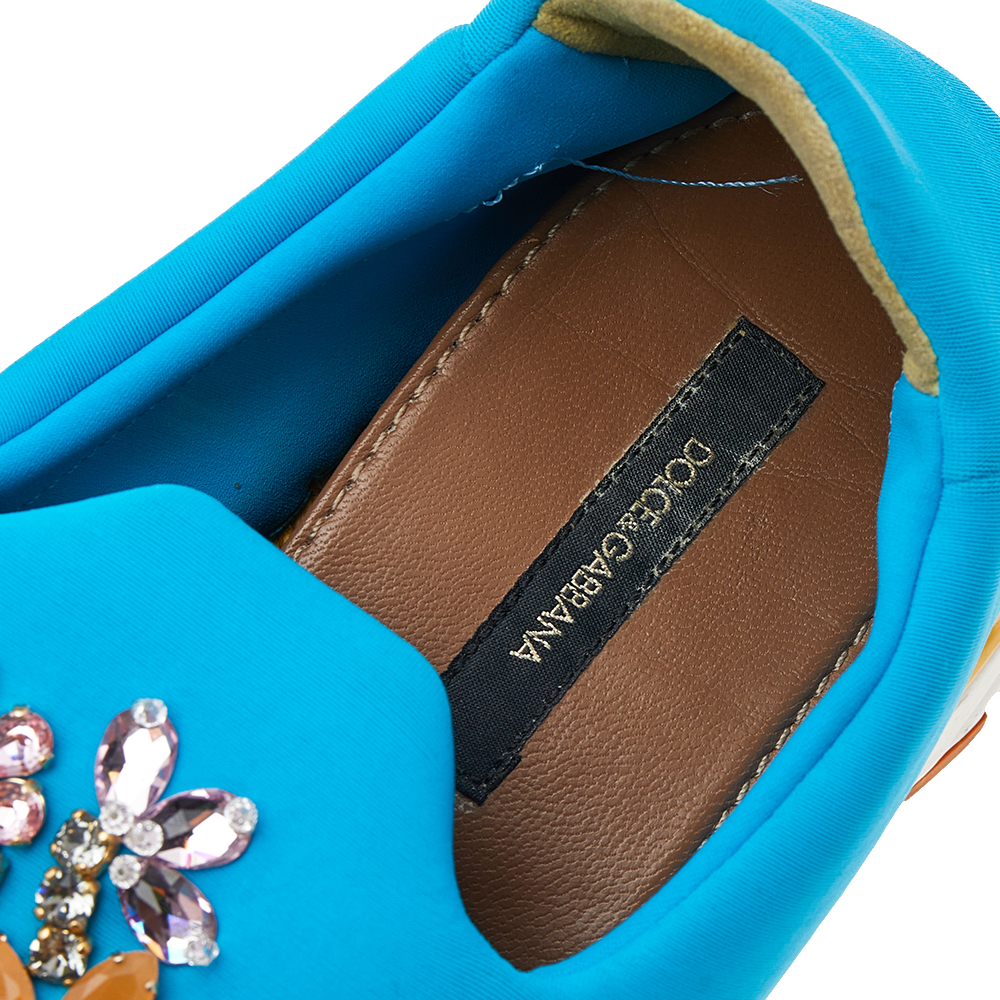 Dolce & Gabbana Blue Neoprene Barcelona Embellished Slip On Sneakers Size 38