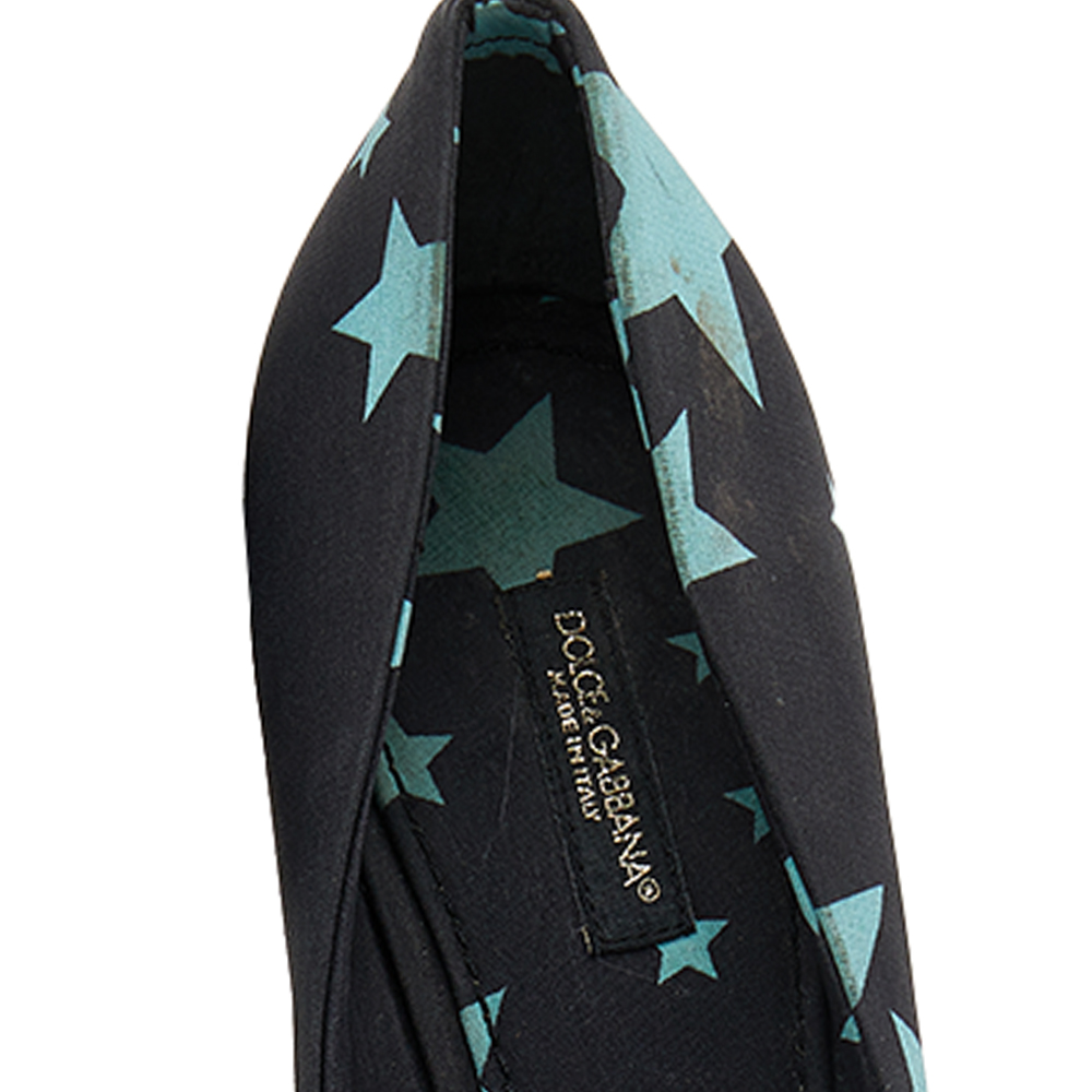 Dolce & Gabbana Black Star Print Fabric Pointed Toe Pumps Size 38