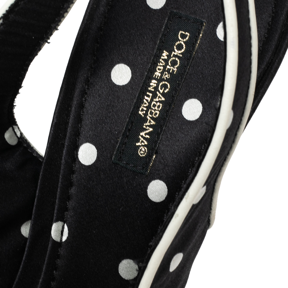 Dolce & Gabbana Black Satin Polka Dot Slingback Sandals Size 38