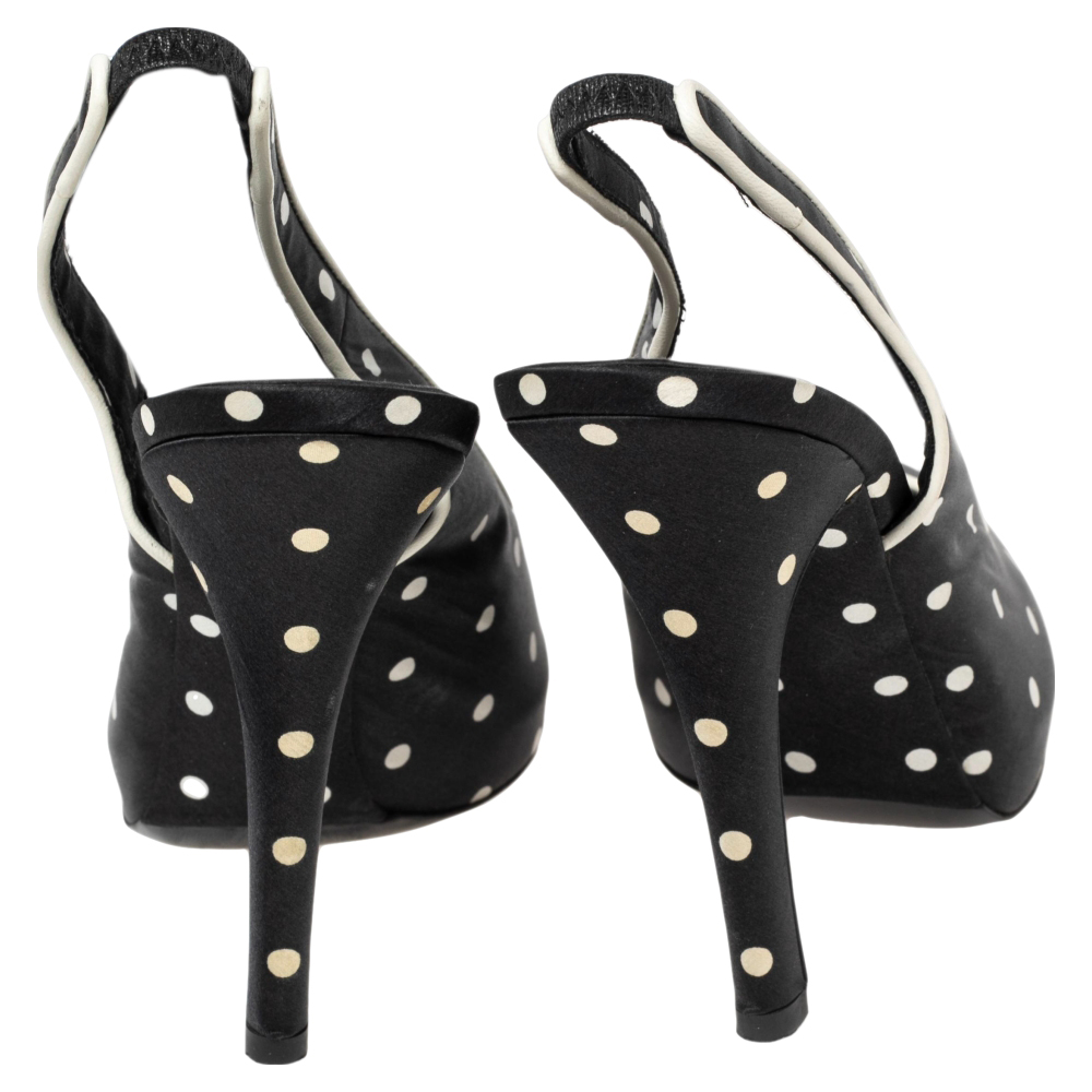 Dolce & Gabbana Black Satin Polka Dot Slingback Sandals Size 38
