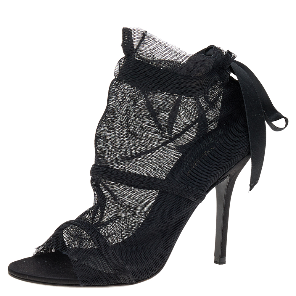 Dolce & Gabbana Black Fabric Peep Toe Booties Size 35.5