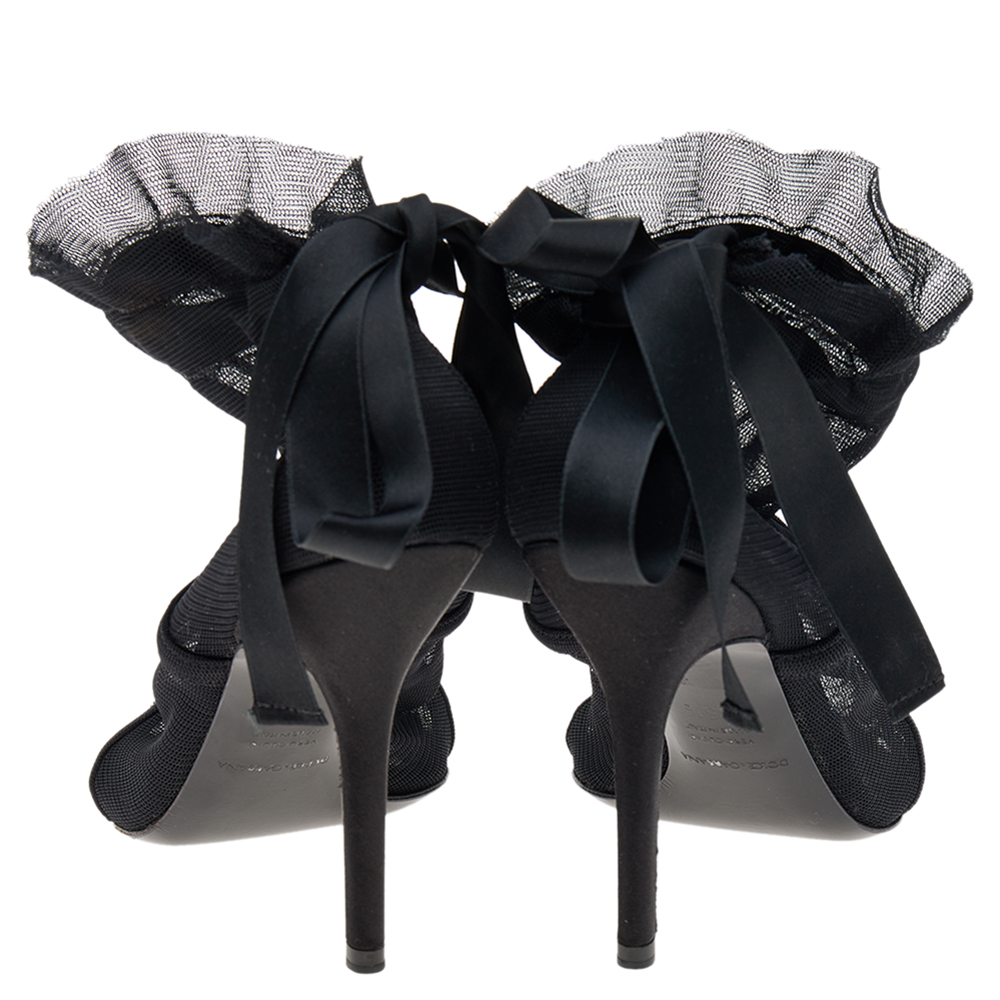 Dolce & Gabbana Black Fabric Peep Toe Booties Size 35.5