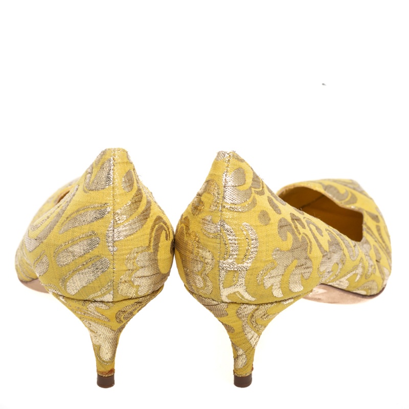 Dolce & Gabbana Yellow Brocade Fabric Pointed Toe  Pumps Size 40