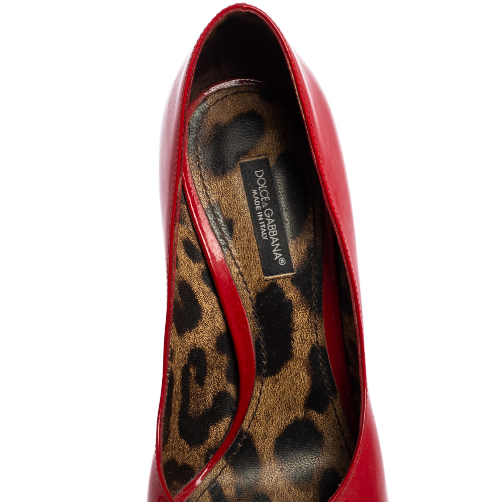 Dolce & Gabbana Red Patent Leather Peep-Toe Platform Pumps Size 36.5