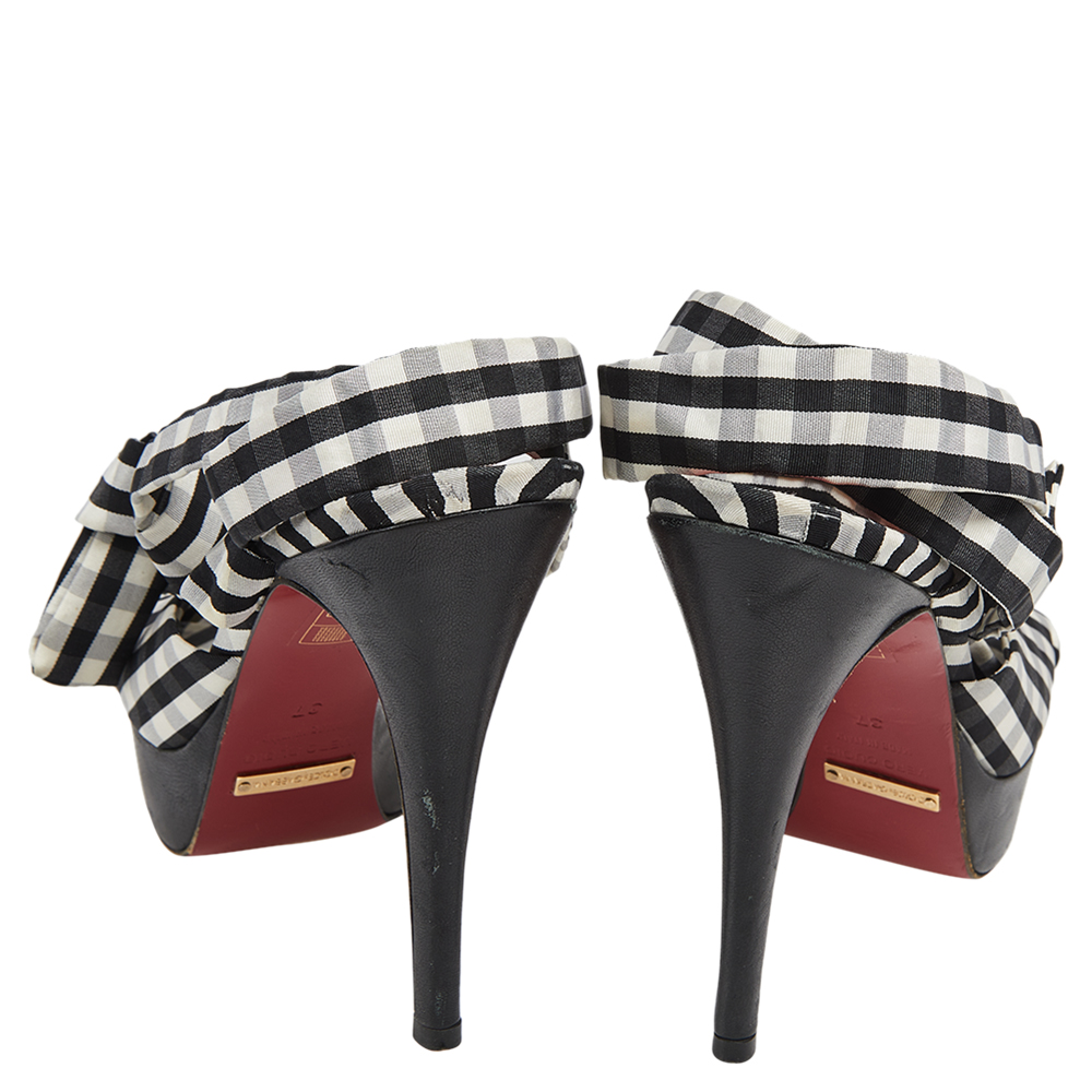 Dolce & Gabbana Black/White Canvas Platform Ankle Wrap Sandals Size 37