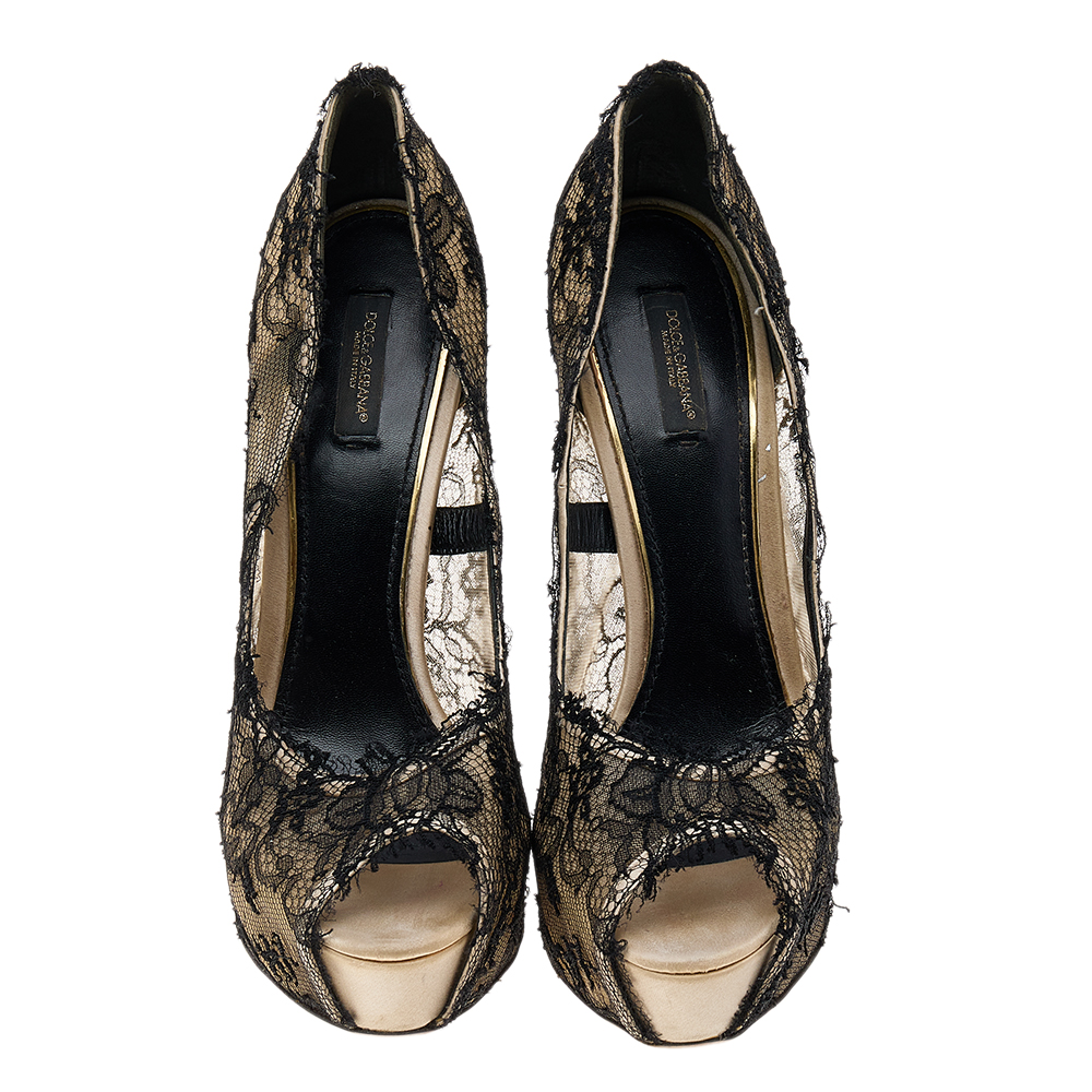 Dolce & Gabbana Beige Lace Platform Peep Toe Pumps Size 41