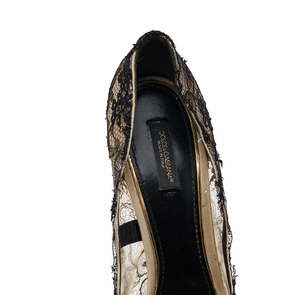 Dolce & Gabbana Beige Lace Platform Peep Toe Pumps Size 41