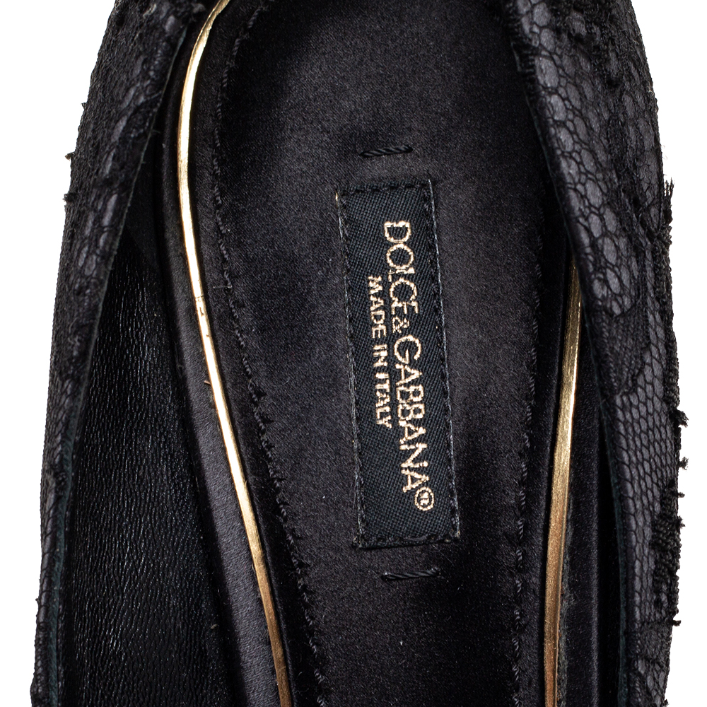 Dolce & Gabbana Black Lace Platform Pumps Size 38.5