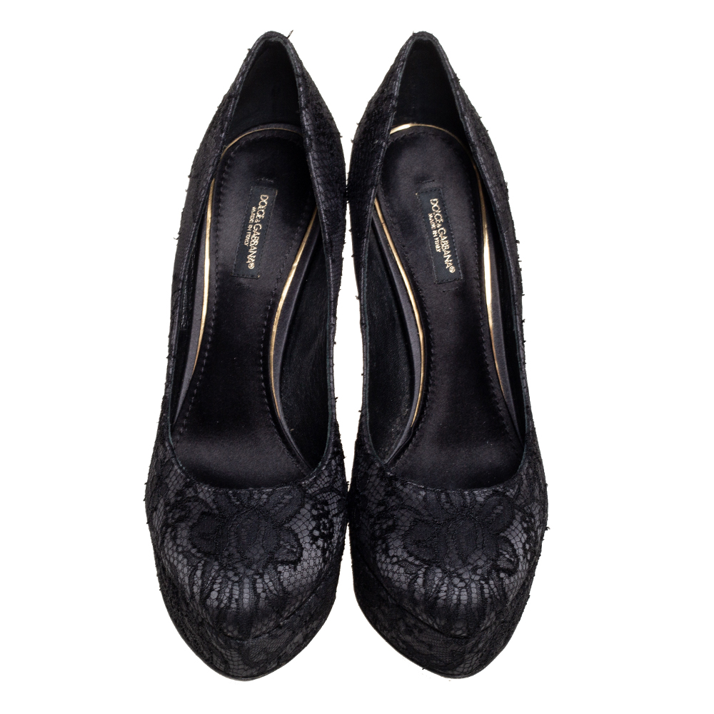 Dolce & Gabbana Black Lace Platform Pumps Size 38.5