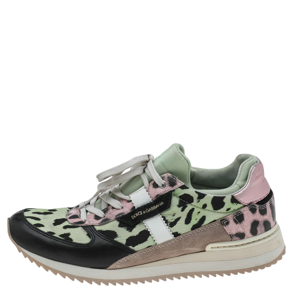 Dolce & Gabbana Multicolor Leopard Print Canvas And Leather Low Top  Sneakers Size 38