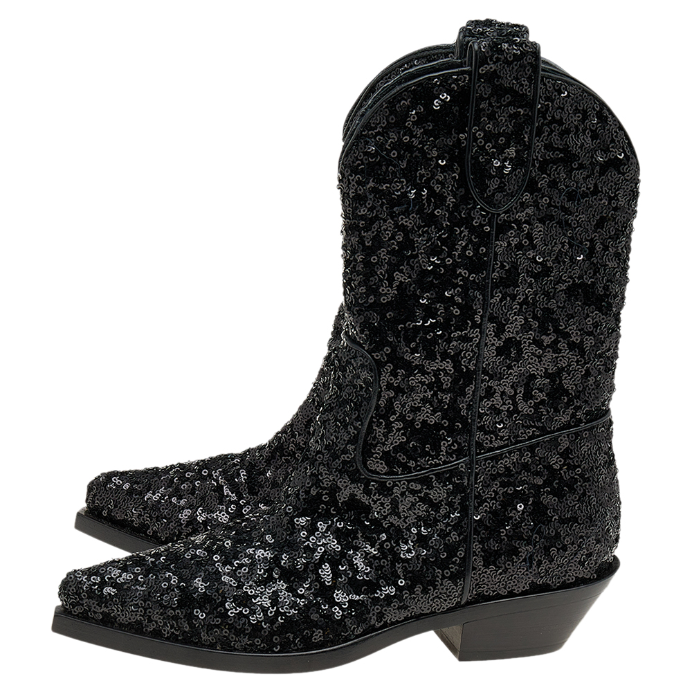 Dolce & Gabbana Black Sequins Boots Size 36.5