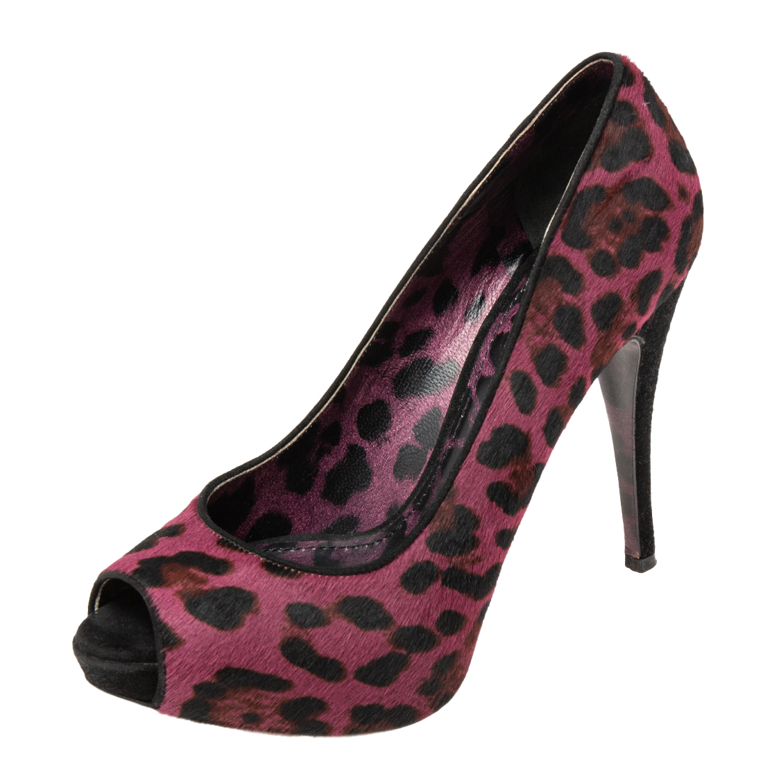 Dolce & gabbana two tone leopard print pony hair peep toe platform pumps size 37