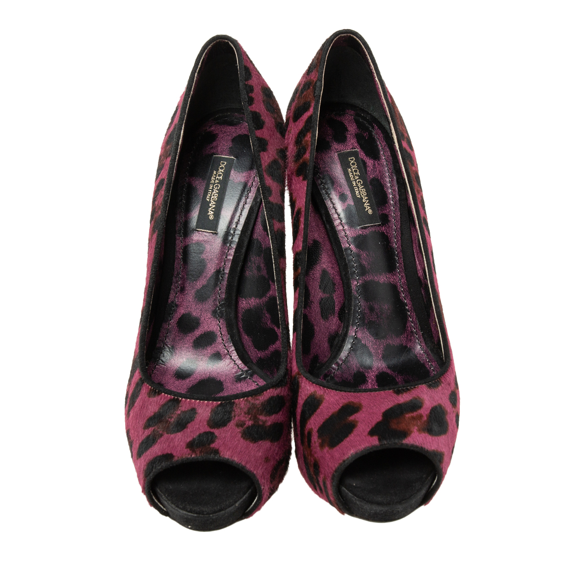 Dolce & Gabbana Two Tone Leopard Print Pony Hair Peep Toe Platform Pumps Size 37