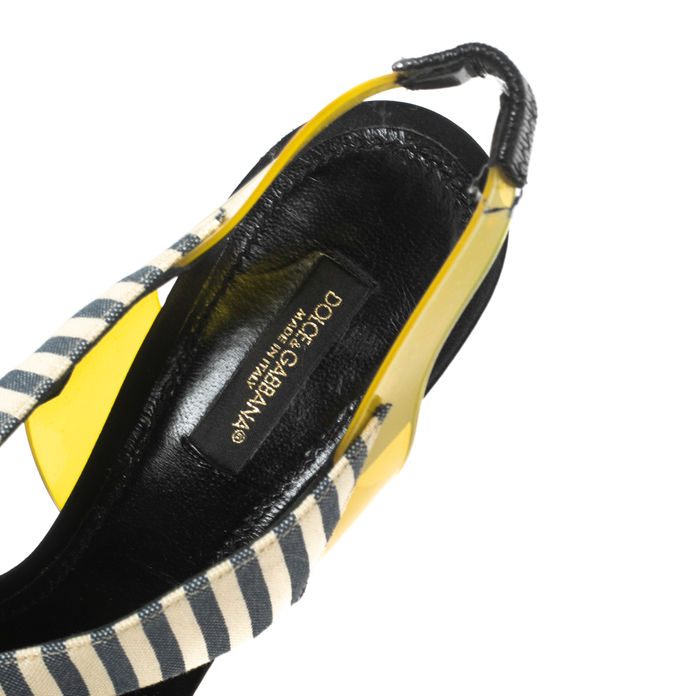 Dolce & Gabbana Multicolor Striped Fabric And PVC Cross Strap Slingback Wedge Sandals Size 37