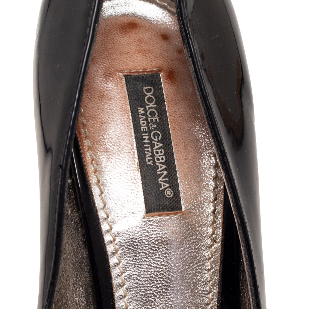 Dolce & Gabbana Black Patent Leather Peep Toe Pumps Size 37
