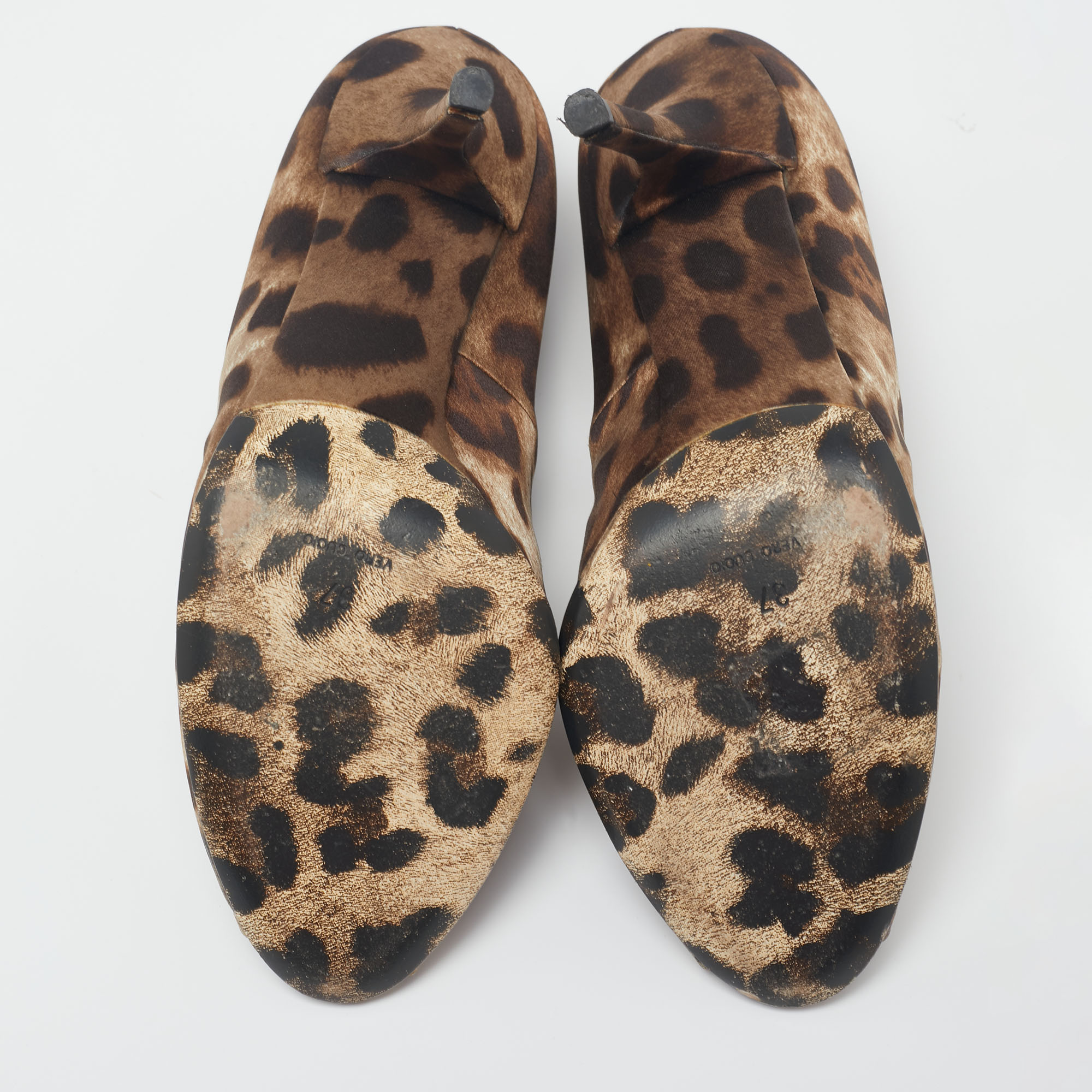 Dolce & Gabbana Brown Leopard Print Satin Peep Toe Pump Size 37