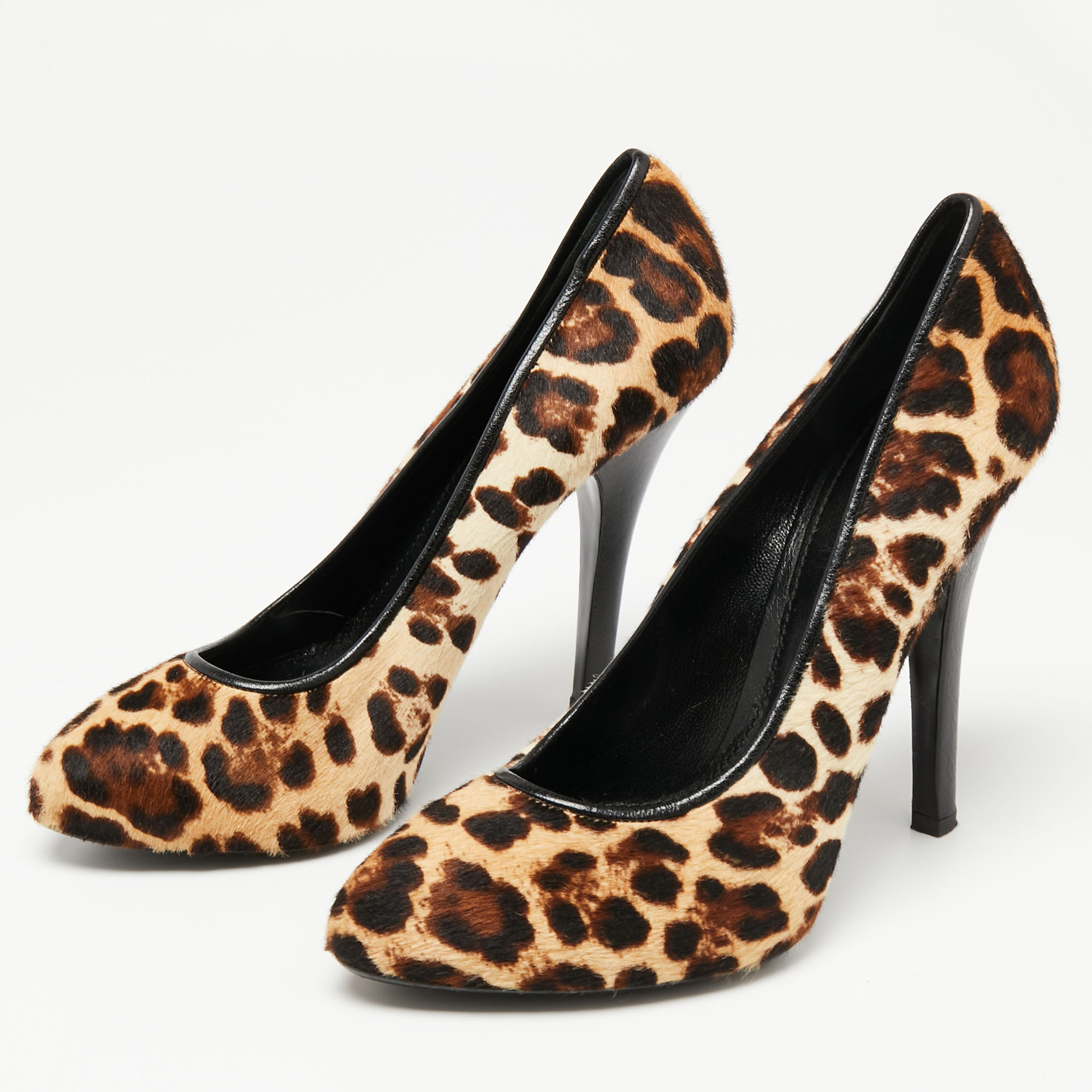 Dolce & Gabbana Beige/Brown Pony Hair Leopard Print Platform Pumps Size 40