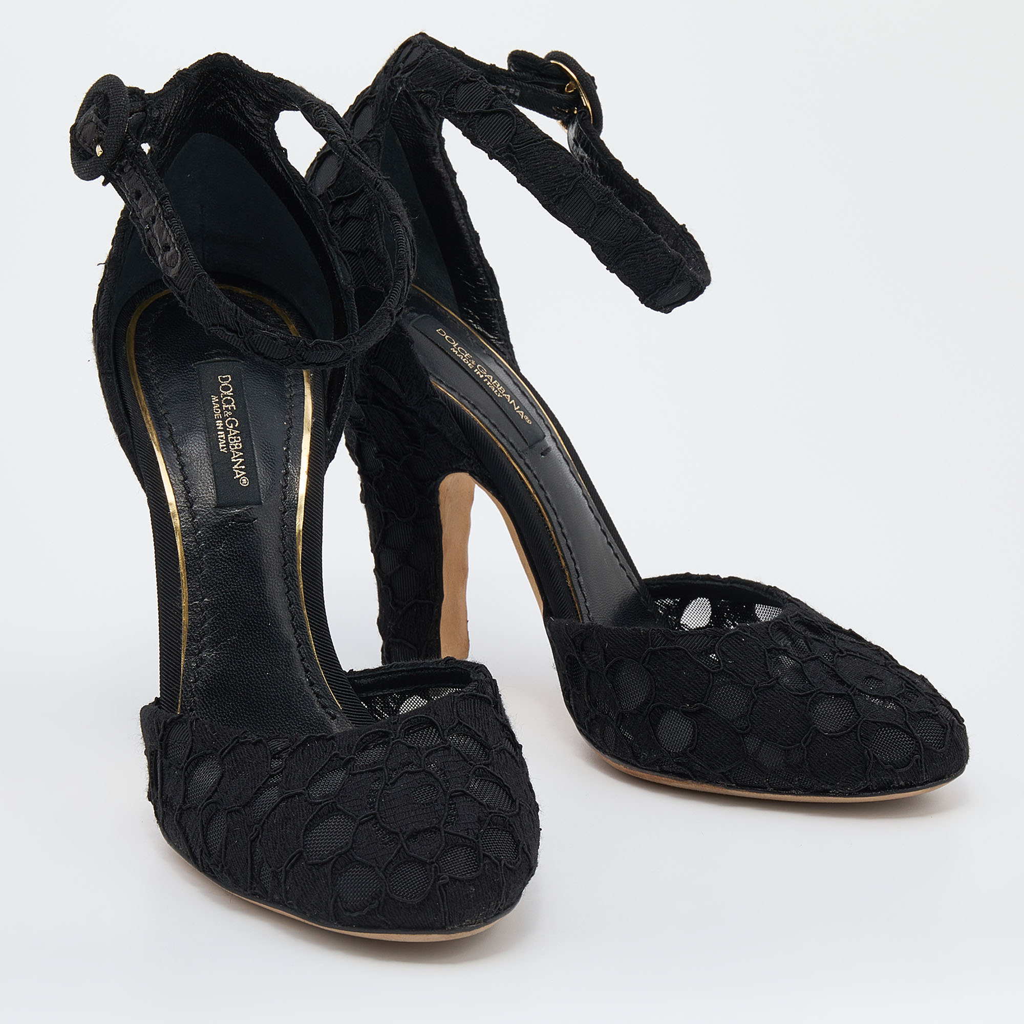 Dolce & Gabbana Black Lace Ankle Strap Sandals Size 36