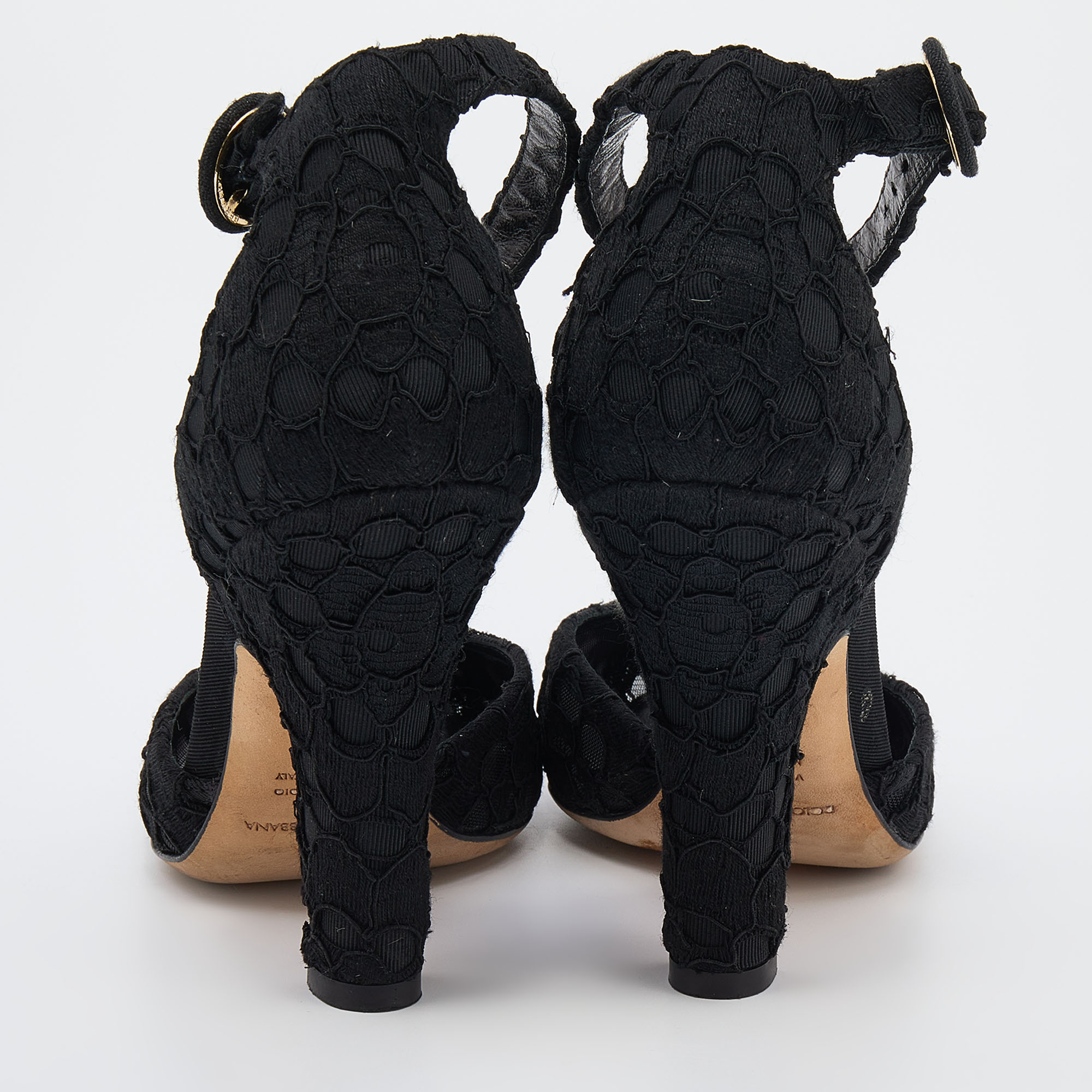 Dolce & Gabbana Black Lace Ankle Strap Sandals Size 36