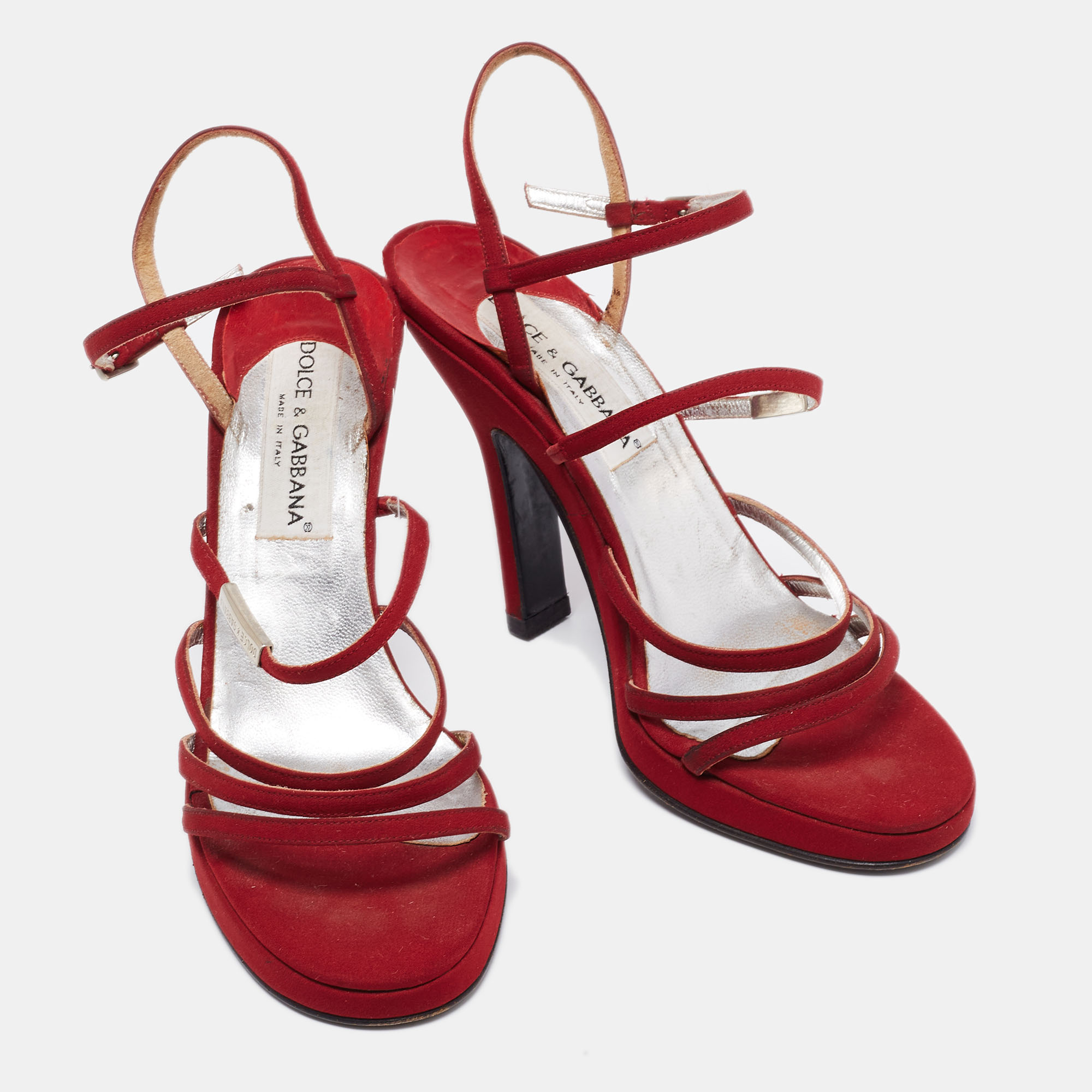 Dolce & Gabbana Red Fabric Strappy Sandals Size 38