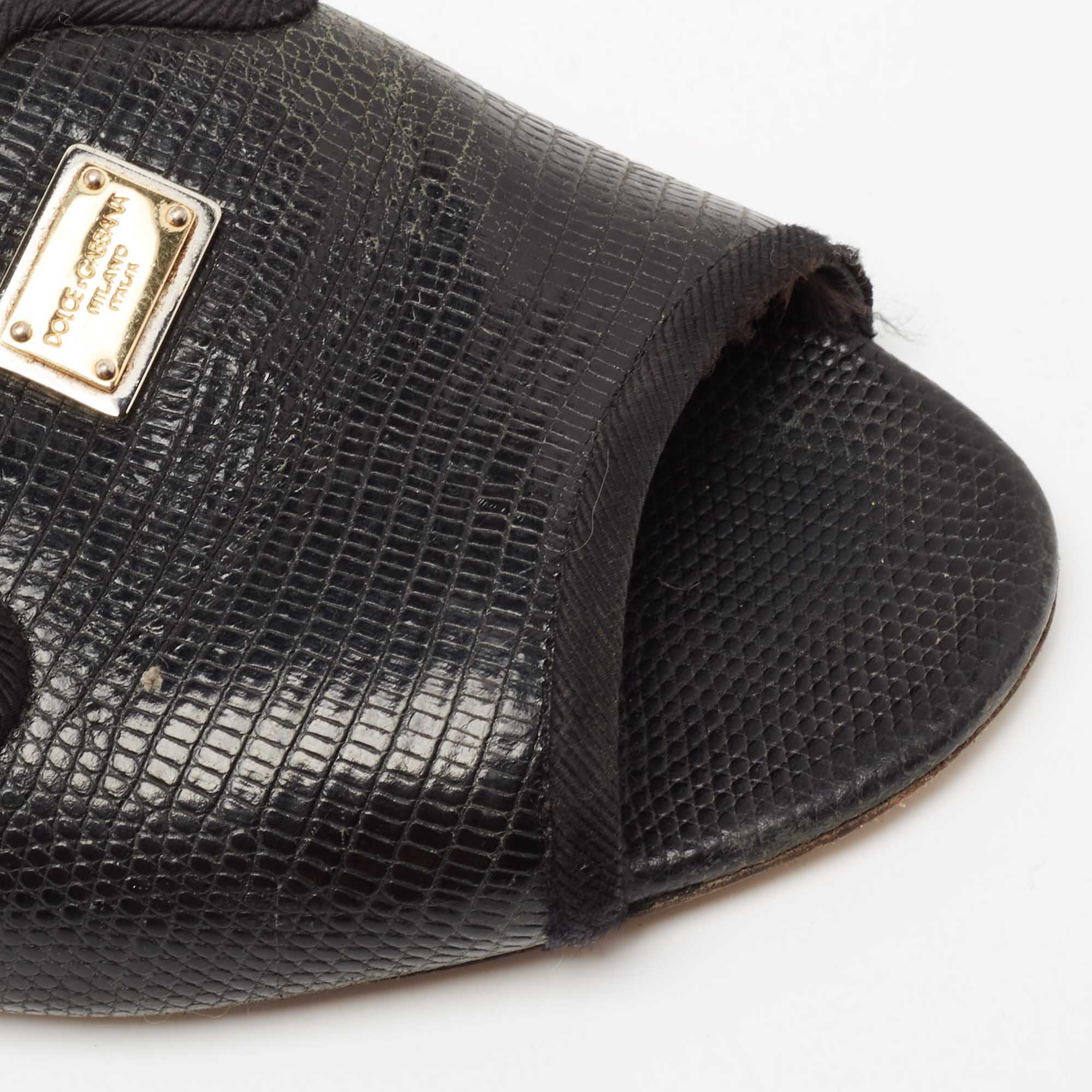 Dolce & Gabbana Black Lizard Embossed Leather Sofia Slides Size 39