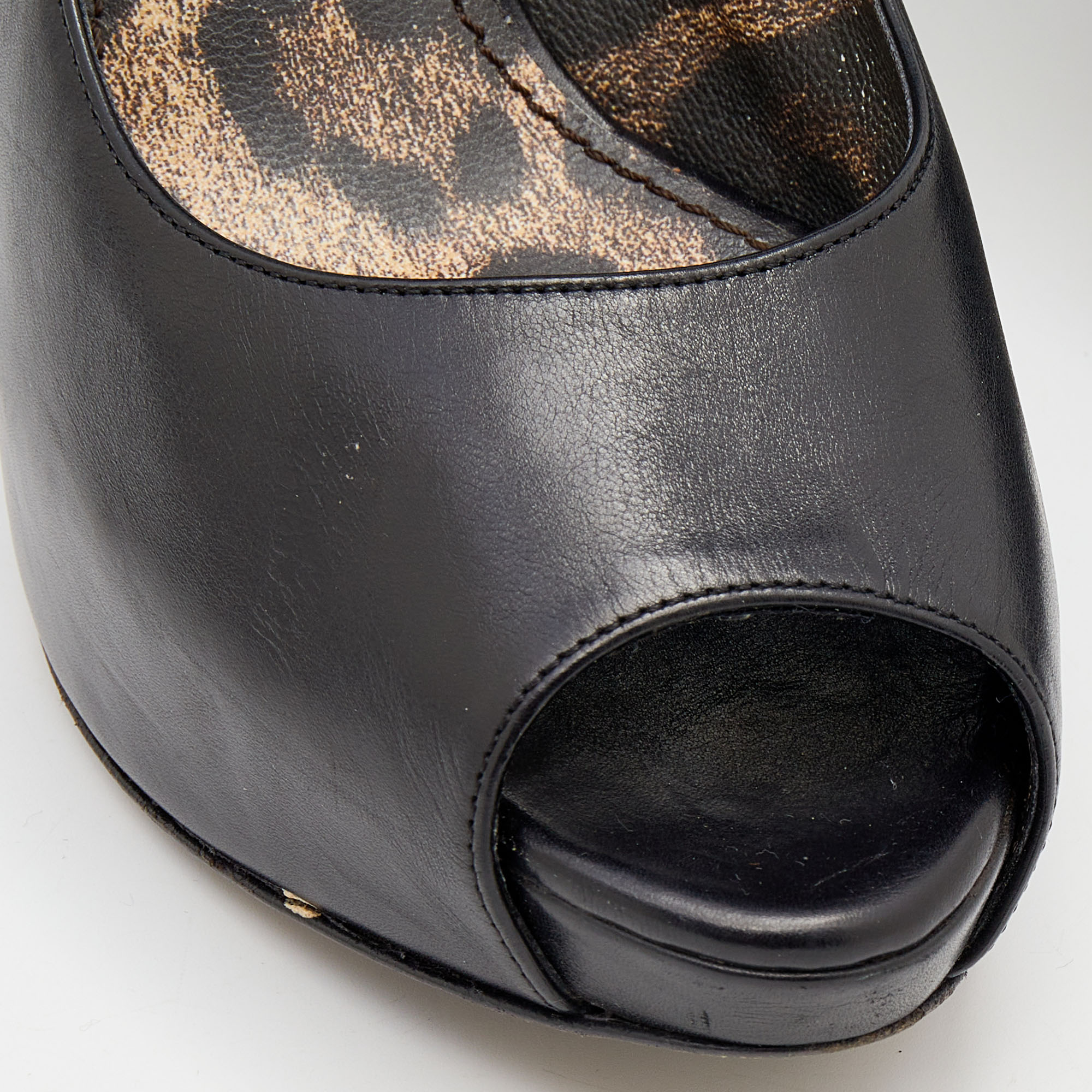 Dolce & Gabbana Black Leather Peep Toe Platform Pumps Size 38.5