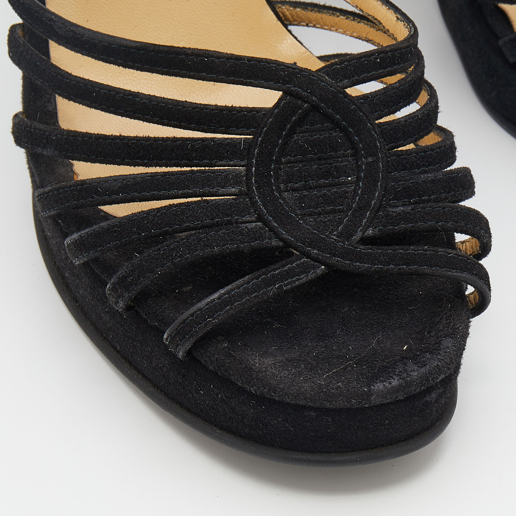 Dolce & Gabbana Black Suede Ankle Strap Wedge Sandals Size 38.5