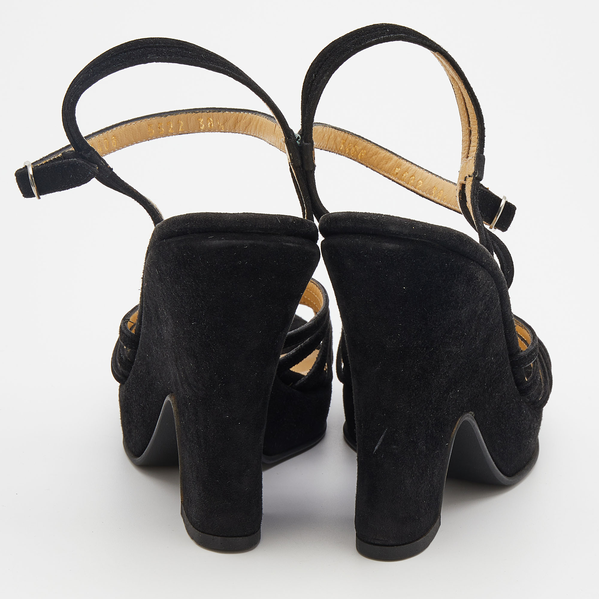 Dolce & Gabbana Black Suede Ankle Strap Wedge Sandals Size 38.5