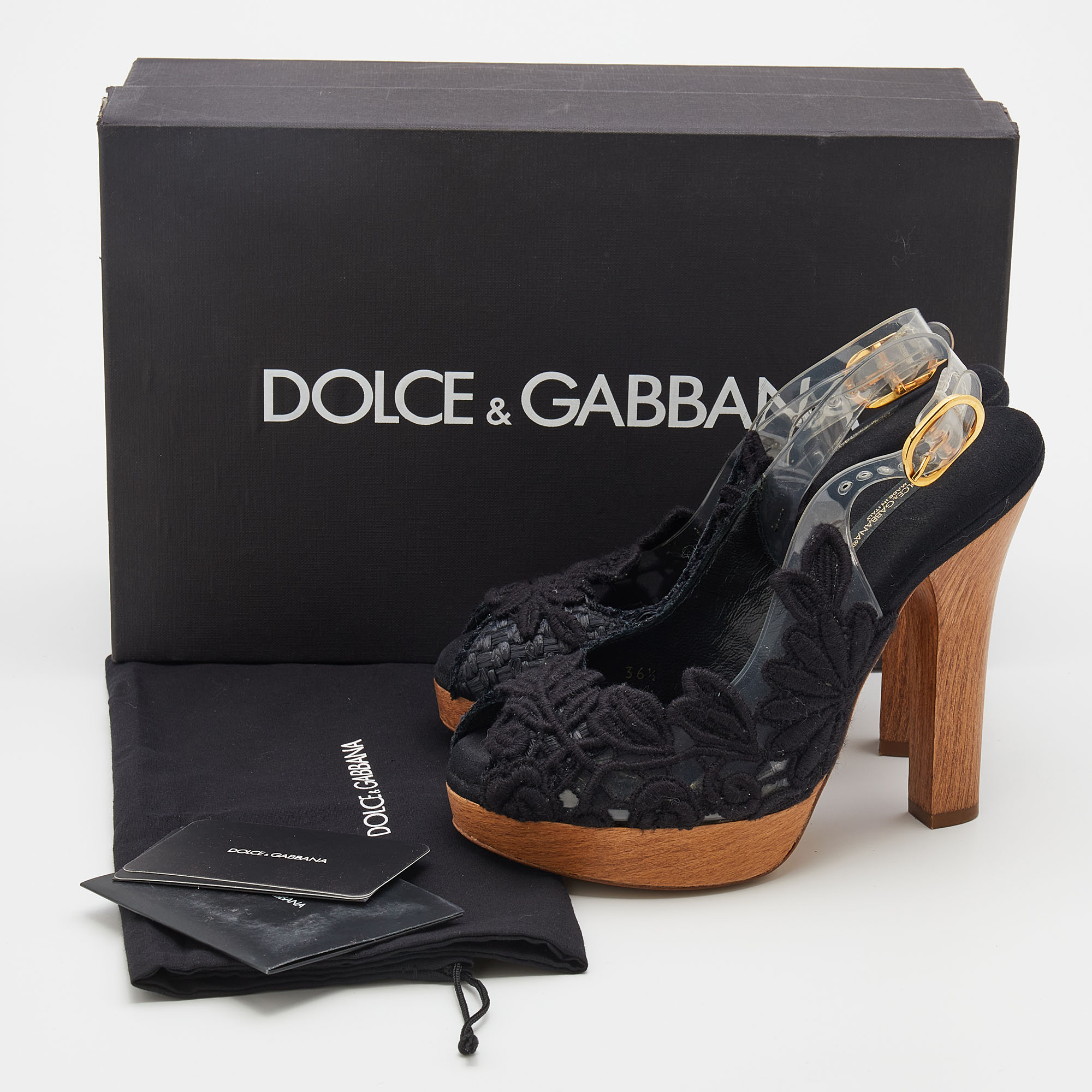 Dolce & Gabbana Black Raffia And PVC Peep-Toe Platform Slingback Sandals Size 36.5