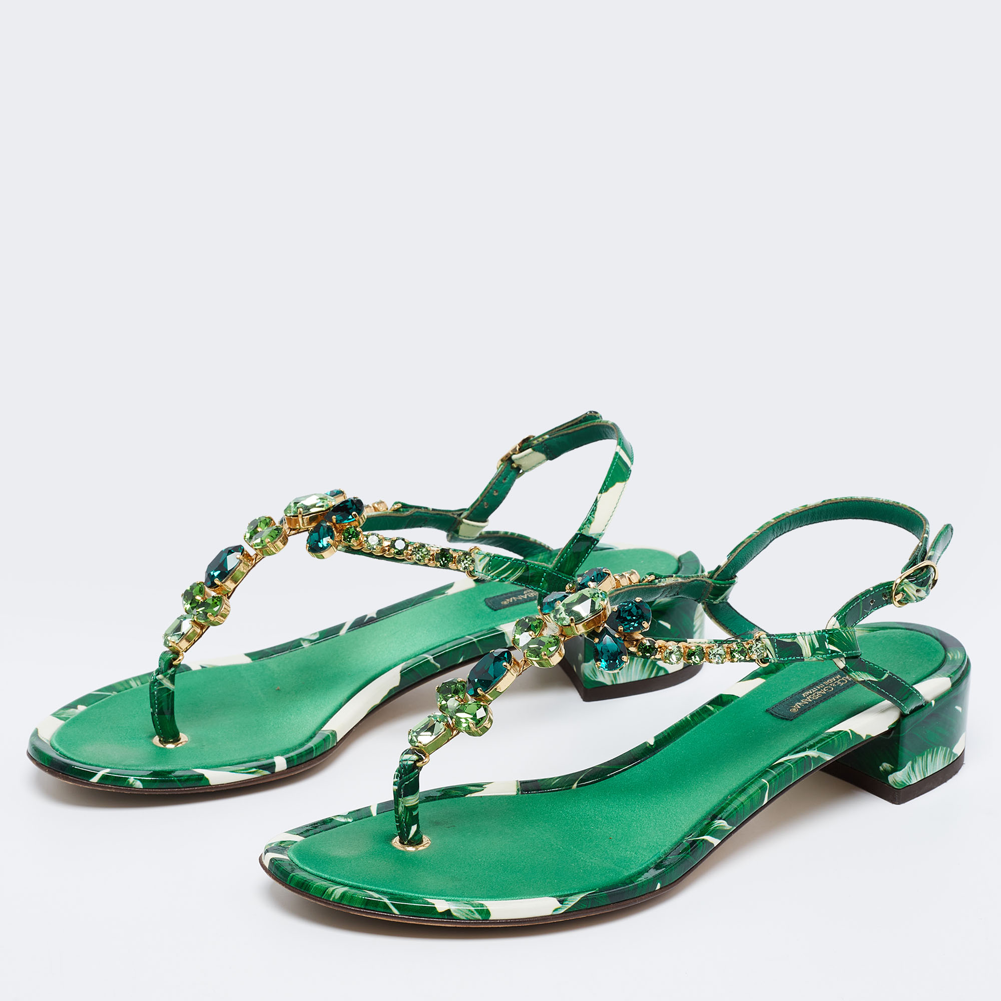 Dolce & Gabbana Green Leaf Printed Patent Leather Crystal Embellished Ankle Strap Sandals Size
Dolce & Gabbana Green Leaf Printed Patent Leather Crystal Embellished Ankle Strap Sandals Size