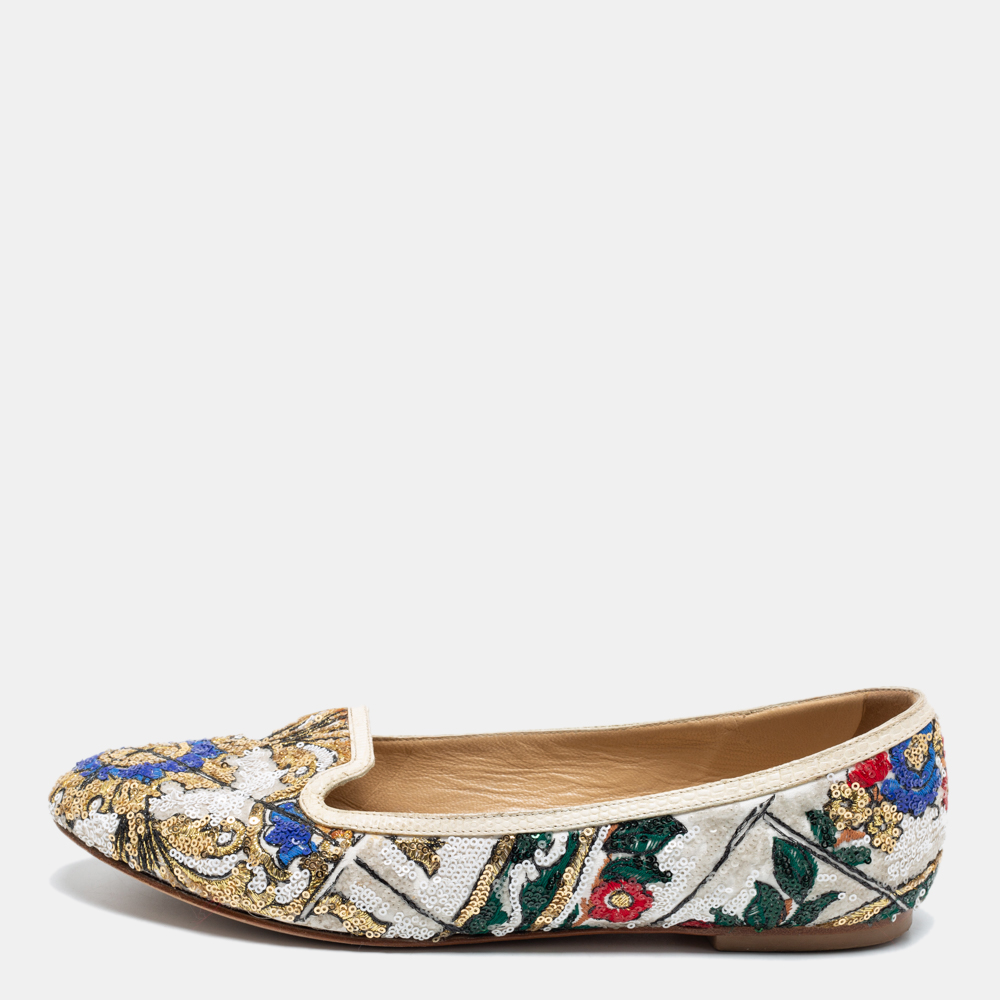 Dolce & Gabbana Multicolor Sequin Embellished Smoking Slippers Size 37.5