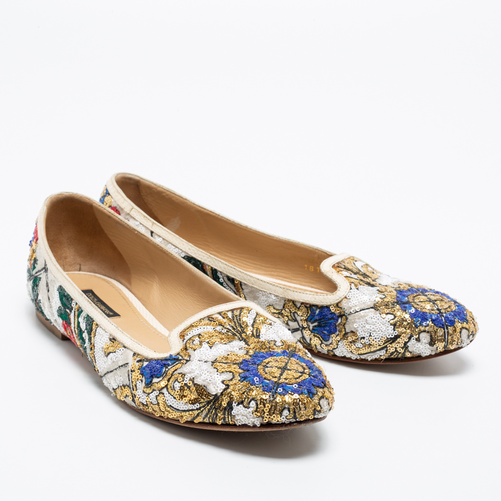 Dolce & Gabbana Multicolor Sequin Embellished Smoking Slippers Size 37.5